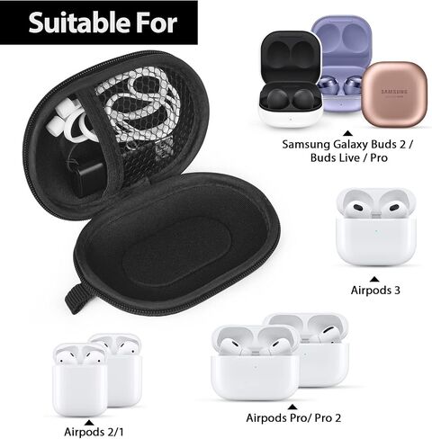 حافظة سماعات الأذن، حافظة AirPods Pro الجيل الثاني /3/2/1، حقيبة حمل محمولة، حقيبة تخزين صغيرة، منظم ملحقات سماعات الأذن، غطاء صلب مقاوم للصدمات من مادة EVA مع مشبك حلقة تسلق (أسود) in Saudi Arabia