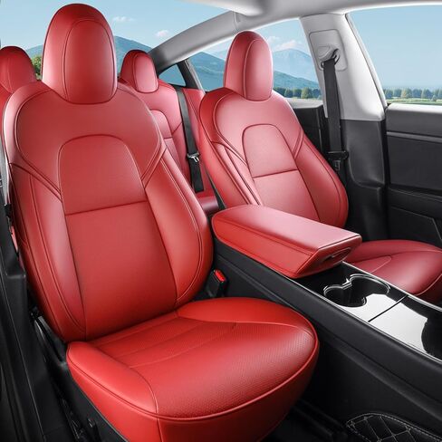 Tesla Model 3 Car Seat Covers Nappa Leather Car Interior Seat Airbag Compatible Cushion Cover Full Set Custom Fit 2023 2022 2021 2020 2019 2018, Nappa Black in Saudi Arabia