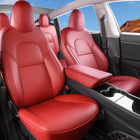 Tesla Model 3 Car Seat Covers Nappa Leather Car Interior Seat Airbag Compatible Cushion Cover Full Set Custom Fit 2023 2022 2021 2020 2019 2018, Nappa Black in Saudi Arabia