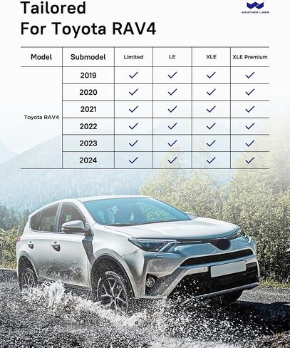غطاء مقعد تغطية كاملة من Weather Liner لسيارة Toyota RAV4 Custom Fit 2019 2020 2021 2022 2023 2024 LE XLE Limited (AWD) XLE Premium (ليس للهجين) مجموعة ملحقات السيارة الداخلية الجلدية لـ RAV 4 in Saudi Arabia