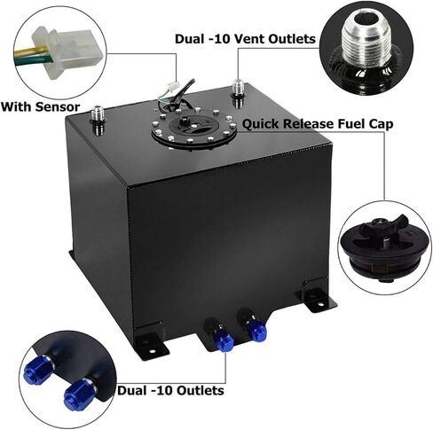 5 Gallon Coated Aluminum Fuel Cell Gas Tank & Level Sender for Racing/drifting Black in Saudi Arabia