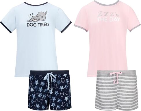 4 Piece: Short Sleeve Top with Shorts Sleep Set - Soft and Cozy Loungewear Pajamas in Saudi Arabia