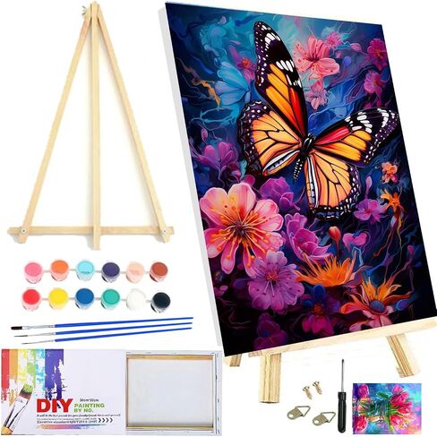 ijbnhd Paint by Numbers Kit for Adults Beginner with Framed Canvas - with Wooden Easel, Cute Butterfly DIY Oil Painting, with Acrylic Paints Brushes Nice Gift Box 8x12in in Saudi Arabia