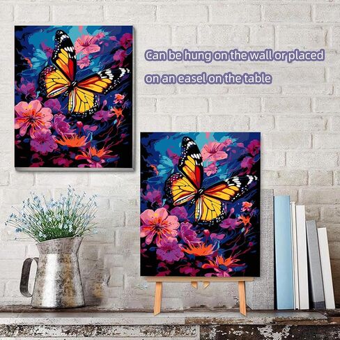 ijbnhd Paint by Numbers Kit for Adults Beginner with Framed Canvas - with Wooden Easel, Cute Butterfly DIY Oil Painting, with Acrylic Paints Brushes Nice Gift Box 8x12in in Saudi Arabia