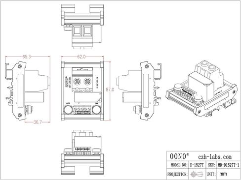 وحدة مرحل الإغلاق DC12V SPST 90Amp 277VAC/60VDC، حامل السكك الحديدية DIN، OONO D-1527T in Saudi Arabia