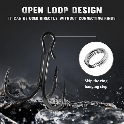 QualyQualy Fishing Hooks Treble Hooks Open Eye Hooks Kit for Saltwater Freshwater, High Carbon Steel Hooks Strong Sharp Fishing Hooks for Catfish Trout Hard Baits Lures Fishing 25Pcs in Saudi Arabia