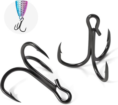 QualyQualy Fishing Hooks Treble Hooks Open Eye Hooks Kit for Saltwater Freshwater, High Carbon Steel Hooks Strong Sharp Fishing Hooks for Catfish Trout Hard Baits Lures Fishing 25Pcs in Saudi Arabia