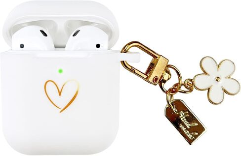 Compatible with AirPods Case Cover, Soft Silicone Case with Gold Heart Pattern for AirPods 2&1 Generation Case with Vintage Starry Mountains Keychain for Girls Women (Black) in Saudi Arabia