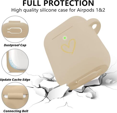 Compatible with AirPods Case Cover, Soft Silicone Case with Gold Heart Pattern for AirPods 2&1 Generation Case with Vintage Starry Mountains Keychain for Girls Women (Black) in Saudi Arabia