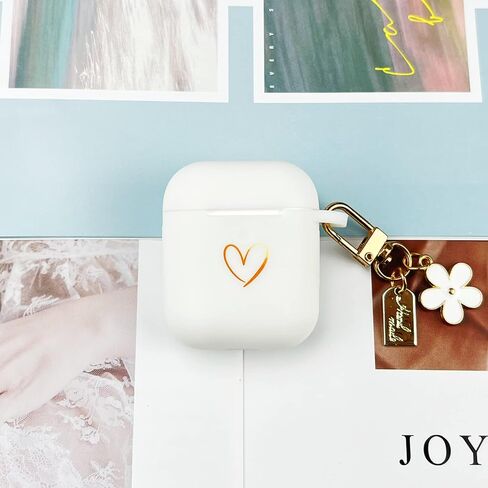 Compatible with AirPods Case Cover, Soft Silicone Case with Gold Heart Pattern for AirPods 2&1 Generation Case with Vintage Starry Mountains Keychain for Girls Women (Black) in Saudi Arabia