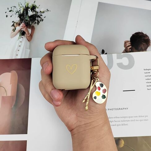Compatible with AirPods Case Cover, Soft Silicone Case with Gold Heart Pattern for AirPods 2&1 Generation Case with Vintage Starry Mountains Keychain for Girls Women (Black) in Saudi Arabia