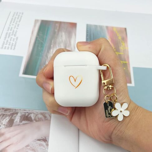 Compatible with AirPods Case Cover, Soft Silicone Case with Gold Heart Pattern for AirPods 2&1 Generation Case with Vintage Starry Mountains Keychain for Girls Women (Black) in Saudi Arabia