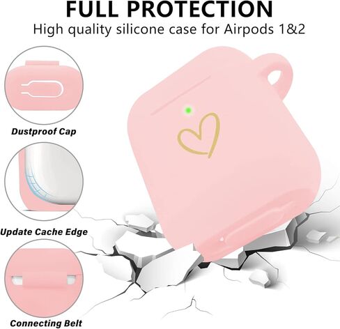 Compatible with AirPods Case Cover, Soft Silicone Case with Gold Heart Pattern for AirPods 2&1 Generation Case with Vintage Starry Mountains Keychain for Girls Women (Black) in Kuwait