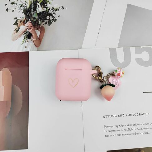 Compatible with AirPods Case Cover, Soft Silicone Case with Gold Heart Pattern for AirPods 2&1 Generation Case with Vintage Starry Mountains Keychain for Girls Women (Black) in Kuwait