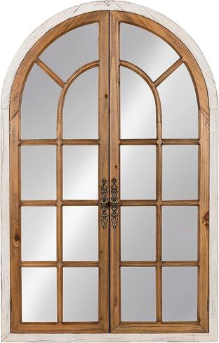 Kate and Laurel Boldmere Rustic Windowpane Arch Mirror, 28 x 44, Rustic Brown, Farmhouse Window Mirror for Wall in Saudi Arabia