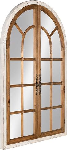 Kate and Laurel Boldmere Rustic Windowpane Arch Mirror, 28 x 44, Rustic Brown, Farmhouse Window Mirror for Wall in Saudi Arabia