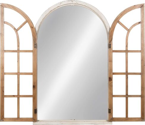 Kate and Laurel Boldmere Rustic Windowpane Arch Mirror, 28 x 44, Rustic Brown, Farmhouse Window Mirror for Wall in Saudi Arabia