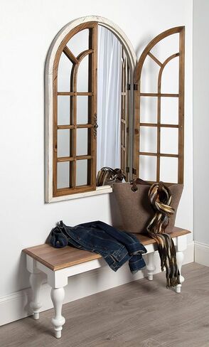 Kate and Laurel Boldmere Rustic Windowpane Arch Mirror, 28 x 44, Rustic Brown, Farmhouse Window Mirror for Wall in Saudi Arabia