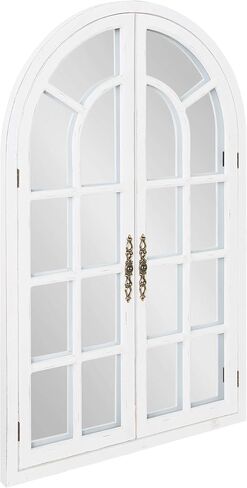 Kate and Laurel Boldmere Rustic Windowpane Arch Mirror, 28 x 44, Rustic Brown, Farmhouse Window Mirror for Wall in Saudi Arabia