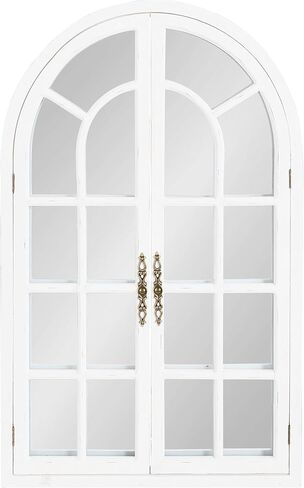Kate and Laurel Boldmere Rustic Windowpane Arch Mirror, 28 x 44, Rustic Brown, Farmhouse Window Mirror for Wall in Saudi Arabia