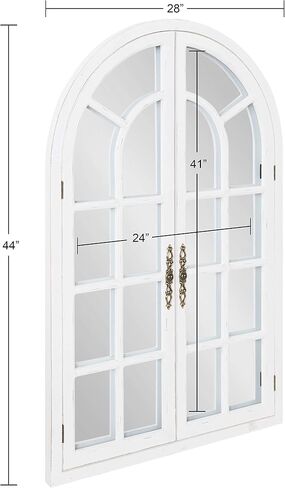 Kate and Laurel Boldmere Rustic Windowpane Arch Mirror, 28 x 44, Rustic Brown, Farmhouse Window Mirror for Wall in Saudi Arabia