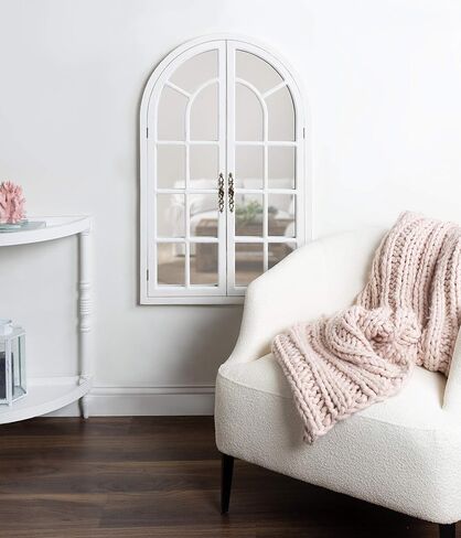 Kate and Laurel Boldmere Rustic Windowpane Arch Mirror, 28 x 44, Rustic Brown, Farmhouse Window Mirror for Wall in Saudi Arabia