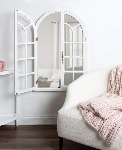 Kate and Laurel Boldmere Rustic Windowpane Arch Mirror, 28 x 44, Rustic Brown, Farmhouse Window Mirror for Wall in Saudi Arabia