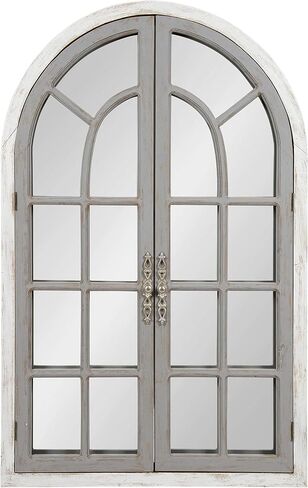 Kate and Laurel Boldmere Rustic Windowpane Arch Mirror, 28 x 44, Rustic Brown, Farmhouse Window Mirror for Wall in Saudi Arabia
