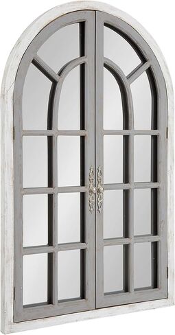 Kate and Laurel Boldmere Rustic Windowpane Arch Mirror, 28 x 44, Rustic Brown, Farmhouse Window Mirror for Wall in Saudi Arabia
