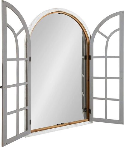 Kate and Laurel Boldmere Rustic Windowpane Arch Mirror, 28 x 44, Rustic Brown, Farmhouse Window Mirror for Wall in Saudi Arabia