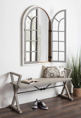 Kate and Laurel Boldmere Rustic Windowpane Arch Mirror, 28 x 44, Rustic Brown, Farmhouse Window Mirror for Wall in Saudi Arabia