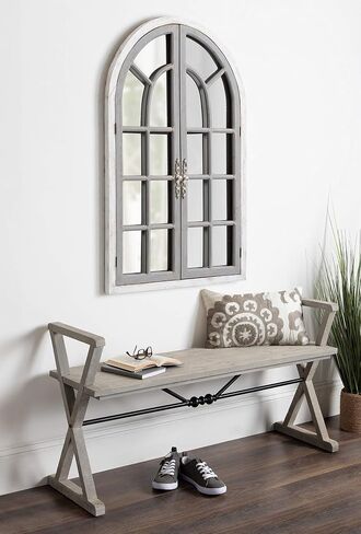 Kate and Laurel Boldmere Rustic Windowpane Arch Mirror, 28 x 44, Rustic Brown, Farmhouse Window Mirror for Wall in Saudi Arabia