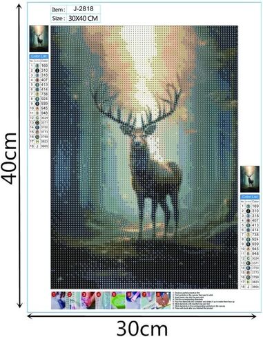 لوحة ماسية خماسية الأبعاد DIY، مجموعة طلاء ألماس على شكل الأيائل الغابة للبالغين، تطريز حجر الراين، فن الماس، هدية ديكور جدار المنزل، لوحة فنية مصنوعة يدويًا مقاس 12 × 16 بوصة in Kuwait