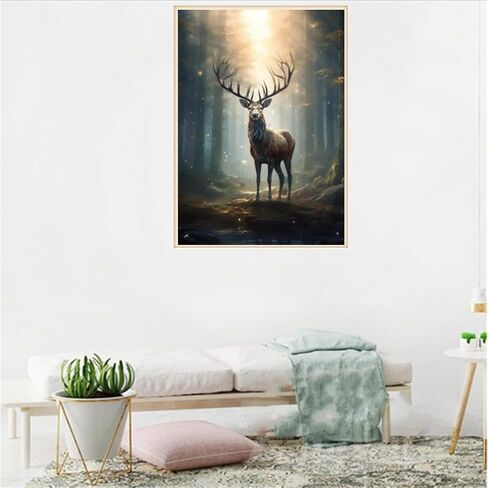 لوحة ماسية خماسية الأبعاد DIY، مجموعة طلاء ألماس على شكل الأيائل الغابة للبالغين، تطريز حجر الراين، فن الماس، هدية ديكور جدار المنزل، لوحة فنية مصنوعة يدويًا مقاس 12 × 16 بوصة in Kuwait