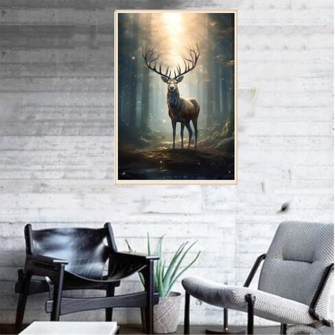 لوحة ماسية خماسية الأبعاد DIY، مجموعة طلاء ألماس على شكل الأيائل الغابة للبالغين، تطريز حجر الراين، فن الماس، هدية ديكور جدار المنزل، لوحة فنية مصنوعة يدويًا مقاس 12 × 16 بوصة in Kuwait