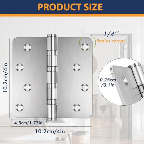 Ball Bearing Door Hinges 4 inch x 4 inch 304 Stainless Steel Door Hardware 3 Pack 1/4-inch Radius Corner Door Hinges Interior Exterior Heavy Duty Hinges (Silver, 3 Pack) in Saudi Arabia