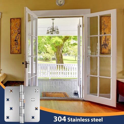 Ball Bearing Door Hinges 4 inch x 4 inch 304 Stainless Steel Door Hardware 3 Pack 1/4-inch Radius Corner Door Hinges Interior Exterior Heavy Duty Hinges (Silver, 3 Pack) in Saudi Arabia
