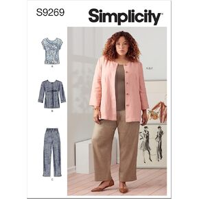Simplicity Women's Jacket, Knit Top, and Pull-On Pants Packet, Code 9269 Sewing Pattern, Sizes 26W-32W, White