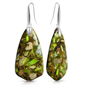 Big Natural Yellow Imperial Jasper Stone Dangle Earrings,Gold Foil Lines Orange Sea Sediment Jasper Quartz Drop Earrings for Women,S925 Sterling Silver Hooks (Stone Size:27mm*50mm, A3_Turquoise)