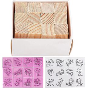CRASPIRE Vintage Wooden Rubber Stamps Kitten Cat Decorative Rubber Stamp with Ink Pad & Sticker 12pcs Mini DIY Wood Mounted Rubber Stamps for Craft Letter Diary Arts Painting Scrapbooking Card Making