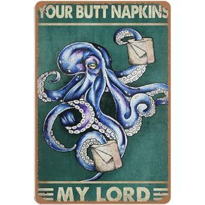 Dreacoss Octopus Vintage tin Sign, Funny Octopus Bathroom Decor, Octopus Bathroom Wall Art,Retro Style, Farmhouse, Home, bar, tin Sign 8 x 12 inches