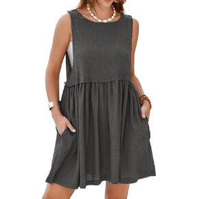 Simplee Apparel حريمي بدون أكمام فستان صيفي فضفاض برقبة دائرية فساتين بيبي دول صغيرة مع جيوب in Kuwait