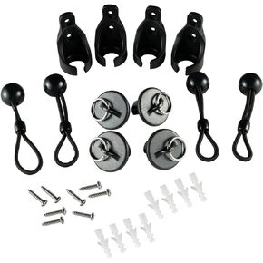 N//C Universal Replacement Shade Parts Bungee Kit and End Cap with Ring for Exterior Cordless Outdoor/Indoor Roller Shades Blinds (Black, 2-Sets) (QSCL001)