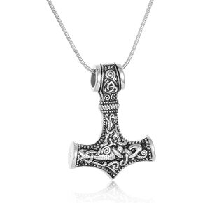 Norse Viking Thor Hammer Talisman Urn Necklace for Ashes Holder, Stainless Steel Men Vintage Cremation Jewelry Nordic Viking Amulet Cremation Urn Pendant Mjolnir Keepsake Jewelry Necklace for Men Original Jewelry