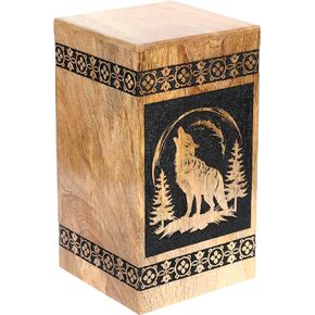 Wooden Urns for Ashes, Urns Adult Classic Wolf Steaming Cremation Urns for Human Ashes Adult Female urns for Ashes Adult Male Fox Printed Urns Burial Funeral Memorial Urns for Ashes