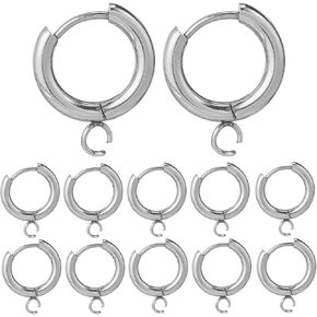 SUNNYCLUE 1 Box 12Pcs Leverback Earring Hooks Bulk Silver French Earring Hooks Earwires Huggie Hoops Stainless Steel Round Lever Backs Ear Wire Earrings Findings with Loops for Jewelry Making Women