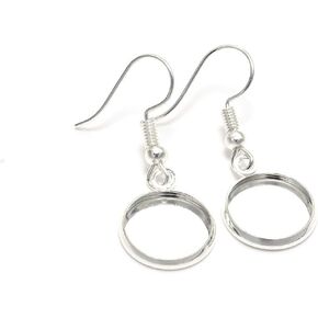 10Pcs Silver 25mm Tray Bezel Cabochon Earring Hook Blank Setting Round Pendant Ear Base Findings Earrings Bezel for DIY Glass Cameo Jewelry Making ，Jewelry Findings，Earring Backs and Findings