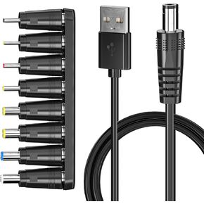 Goupchn USB to DC Power Cable, Universal 5V DC Jack Charging Power Cord with 8 Interchangeable Plug Connectors Adapters for Router, Mini Fan and Speaker