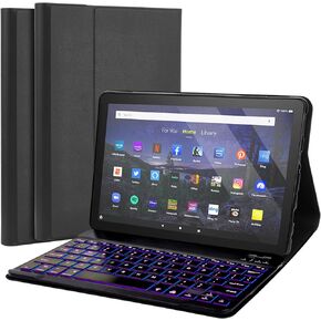 Backlit Keyboard Case for Fire HD 10/10 Plus Tablet (2021 Release, 11th & 2023 Release, 13th) 10.1 inch, Slim Cover with 7 Colors Light Wireless Detachable Backlit Keyboard