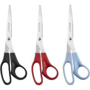 Westcott All Purpose Value Scissors, Straight, 8-Inch, Color Varies, 3-Pack (13404), red/black/lt blue, Single